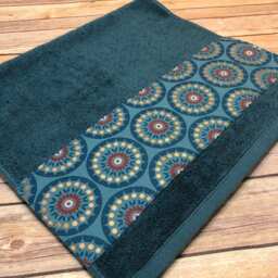 Teal & Maroon Southwest Bath Towel Copper Dot Fabric Trim - thumbnail 3