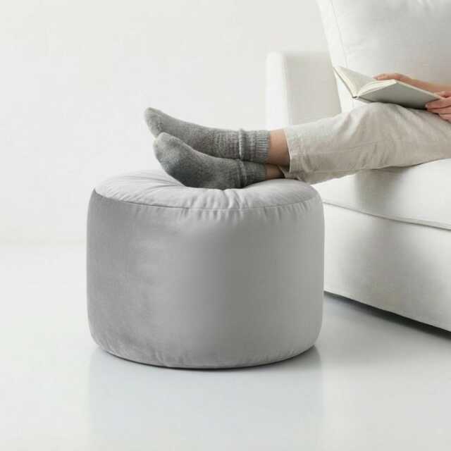 Silver Plush Velvet Beanbag Ottoman Round Footstool Pouf - image 1