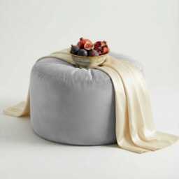 Silver Plush Velvet Beanbag Ottoman Round Footstool Pouf - thumbnail 2