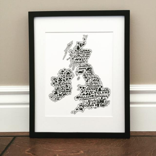 "British Isles Map Art Print Hand-Drawn UK Landmarks - 8.5"" X 11" - image 1