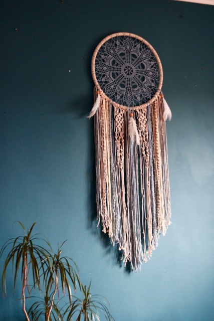 Large Blue Crochet Dream Catcher, Boho Wall Hanging - image 1