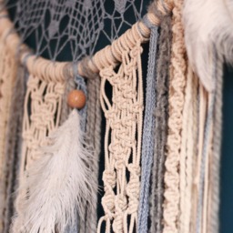 Large Blue Crochet Dream Catcher, Boho Wall Hanging - thumbnail 4