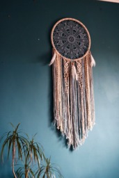 Large Blue Crochet Dream Catcher, Boho Wall Hanging - thumbnail 1