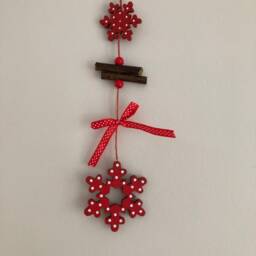 Wooden Painted Hanging Christmas Decoration Red & White Snowflake, Tree, Heart, Star 27cm 1 Piece - thumbnail 3