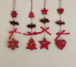 Wooden Painted Hanging Christmas Decoration Red & White Snowflake, Tree, Heart, Star 27cm 1 Piece - thumbnail 1