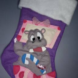 Personalized Hippo Christmas Stocking Handmade Felt Holiday Decor - thumbnail 2