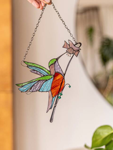 Fluttering Beauty Stained Glass Hummingbird Suncatcher. Wall Hanging Panel. Indoor Outdoor Decor. Mother's Day Decor - image 1