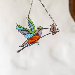 Fluttering Beauty Stained Glass Hummingbird Suncatcher. Wall Hanging Panel. Indoor Outdoor Decor. Mother's Day Decor - thumbnail 3