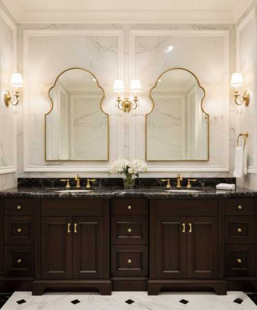 Arched Mirror, Scalloped Bathroom Antiqued Brass Wall Mirror - image 1