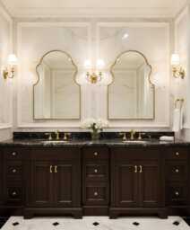 Arched Mirror, Scalloped Bathroom Antiqued Brass Wall Mirror - thumbnail 1