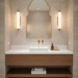 Arched Mirror, Scalloped Bathroom Antiqued Brass Wall Mirror - thumbnail 3
