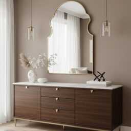 Arched Mirror, Scalloped Bathroom Antiqued Brass Wall Mirror - thumbnail 2