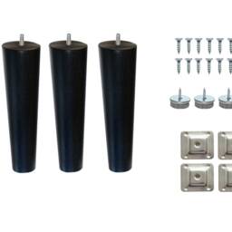 4x Wooden Round Furniture Tapered Cone Legs Feet For Sofa Table Chair Footstool 5'' To 18'' M8 M10 Level Fixing Plates Various Colours - thumbnail 3