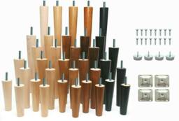 4x Wooden Round Furniture Tapered Cone Legs Feet For Sofa Table Chair Footstool 5'' To 18'' M8 M10 Level Fixing Plates Various Colours - thumbnail 1
