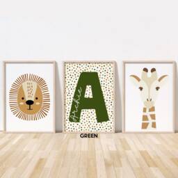 Safari Print Set - Lion & Giraffe Prints Jungle Nursery Playroom Poster Unframed - thumbnail 2