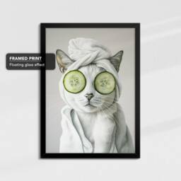 Cat Beauty Care Towel Bath Tub Framed Poster Print & Canvas Wall Decor Art Oil Painting Bedroom Home Bathroom Funny Lover Gift - thumbnail 2