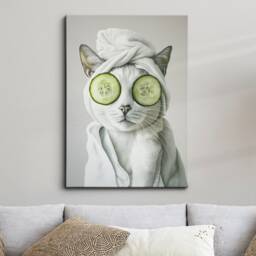 Cat Beauty Care Towel Bath Tub Framed Poster Print & Canvas Wall Decor Art Oil Painting Bedroom Home Bathroom Funny Lover Gift - thumbnail 1