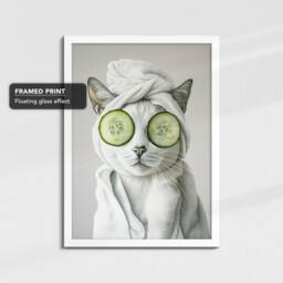 Cat Beauty Care Towel Bath Tub Framed Poster Print & Canvas Wall Decor Art Oil Painting Bedroom Home Bathroom Funny Lover Gift - thumbnail 3