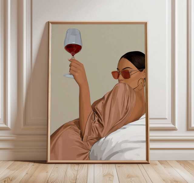Modern Wine Wall Art - Fashion Woman Poster Chic Minimalist Print Luxury Lifestyle Artwork Contemporary Home Decor - image 1