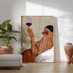 Modern Wine Wall Art - Fashion Woman Poster Chic Minimalist Print Luxury Lifestyle Artwork Contemporary Home Decor - thumbnail 2