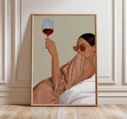 Modern Wine Wall Art - Fashion Woman Poster Chic Minimalist Print Luxury Lifestyle Artwork Contemporary Home Decor - thumbnail 1