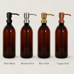 500Ml Amber Pet Pump Bottle, Refillable Soap Dispenser, Lotion Shampoo Choice Of Matte Black Steel Brass Copper - thumbnail 2