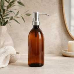 500Ml Amber Pet Pump Bottle, Refillable Soap Dispenser, Lotion Shampoo Choice Of Matte Black Steel Brass Copper - thumbnail 3