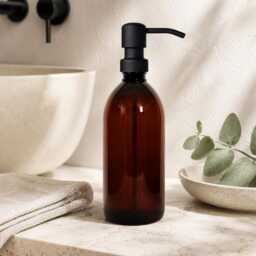 500Ml Amber Pet Pump Bottle, Refillable Soap Dispenser, Lotion Shampoo Choice Of Matte Black Steel Brass Copper - thumbnail 4