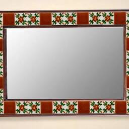 Floral Tile Mirror Brown Wood Frame, Boho Chic Wall Decor, Christmas Gift - thumbnail 3