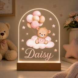 Personalised Night Light, Bear & Balloons, New Baby, 1st Birthday, Christening Gift, Nursery Light - thumbnail 2
