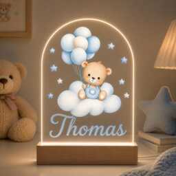 Personalised Night Light, Bear & Balloons, New Baby, 1st Birthday, Christening Gift, Nursery Light - thumbnail 3