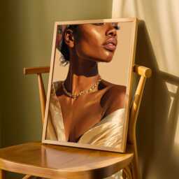 Afrocentric Woman Portrait Art Print Gold Chain, Modern Living Room Decor - Poster Only - thumbnail 3