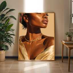Afrocentric Woman Portrait Art Print Gold Chain, Modern Living Room Decor - Poster Only - thumbnail 2