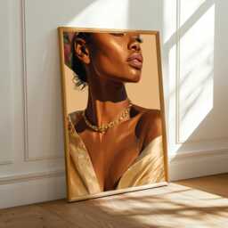Afrocentric Woman Portrait Art Print Gold Chain, Modern Living Room Decor - Poster Only - thumbnail 1