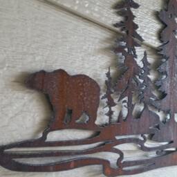 Bear in The Woods Rustic Wilderness Art Recycled Steel Home Decor Bears & Trees - thumbnail 2