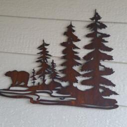 Bear in The Woods Rustic Wilderness Art Recycled Steel Home Decor Bears & Trees - thumbnail 1