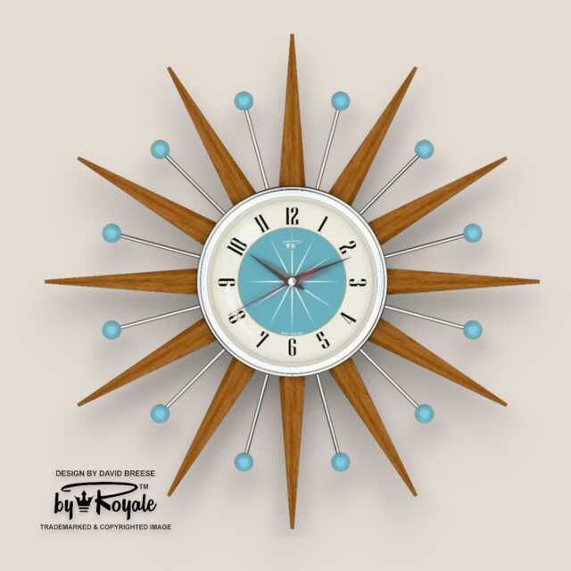 Teak Starburst Clock Mid Century Modern Wall Decor, 19 - image 1