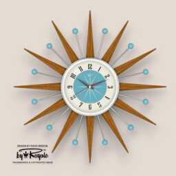 Teak Starburst Clock Mid Century Modern Wall Decor, 19