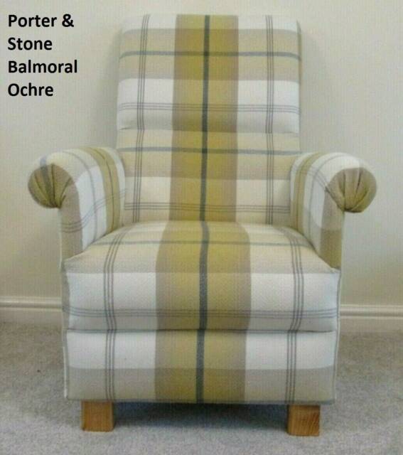 Handcrafted Tartan Check Adult Armchair Porter & Stone Balmoral Fabric Ochre Blue Red Grey Chair Gingham Checked Small Nursery Accent - image 1