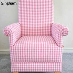 Handcrafted Tartan Check Adult Armchair Porter & Stone Balmoral Fabric Ochre Blue Red Grey Chair Gingham Checked Small Nursery Accent - thumbnail 4