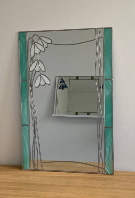 Mirror Snowdrop Over Mantle Stained Glass Effect 61 X 41cm Art - image 1