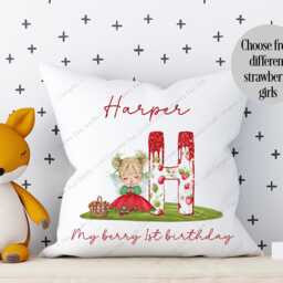 Pillow For Her, Gift Girl, Fairy Girl, Strawberry Cushion, Personalised Cushion, Birthday - thumbnail 2