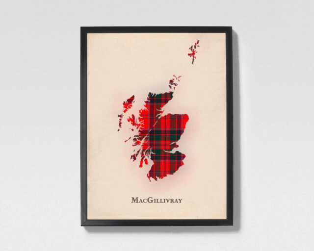 Clan Macgillivray Scottish Tartan Map - Of Scotland Family Wall Decor, Ready To Hang - image 1