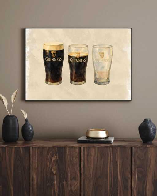 Guinness Glass Watercolour Print - Three Pints Wall Art Lover Vintage -Guinness - image 1