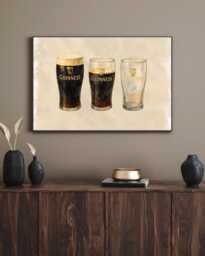 Guinness Glass Watercolour Print - Three Pints Wall Art Lover Vintage -Guinness - thumbnail 1