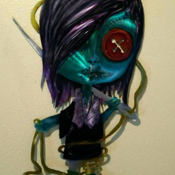 Metal Wall Art Coraline Voodoo Doll, Goth Girl, Punk Purple Hair Rocker, Effigy, Don't Care, Needlenthread - thumbnail 3