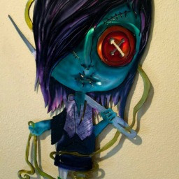 Metal Wall Art Coraline Voodoo Doll, Goth Girl, Punk Purple Hair Rocker, Effigy, Don't Care, Needlenthread - thumbnail 4