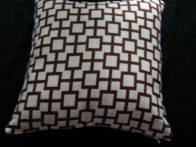 Robert Allen Linen Geometric Print Pillow , 16 X 16, Chocolate Brown & Cream - image 1