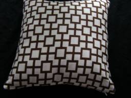 Robert Allen Linen Geometric Print Pillow , 16 X 16, Chocolate Brown & Cream - thumbnail 1