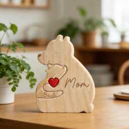 Personalized Wooden Bear Family Puzzle, First Mother's Day Gift, Engraved Name, Pine Wood Keepsake, New Mom Nursery Decor